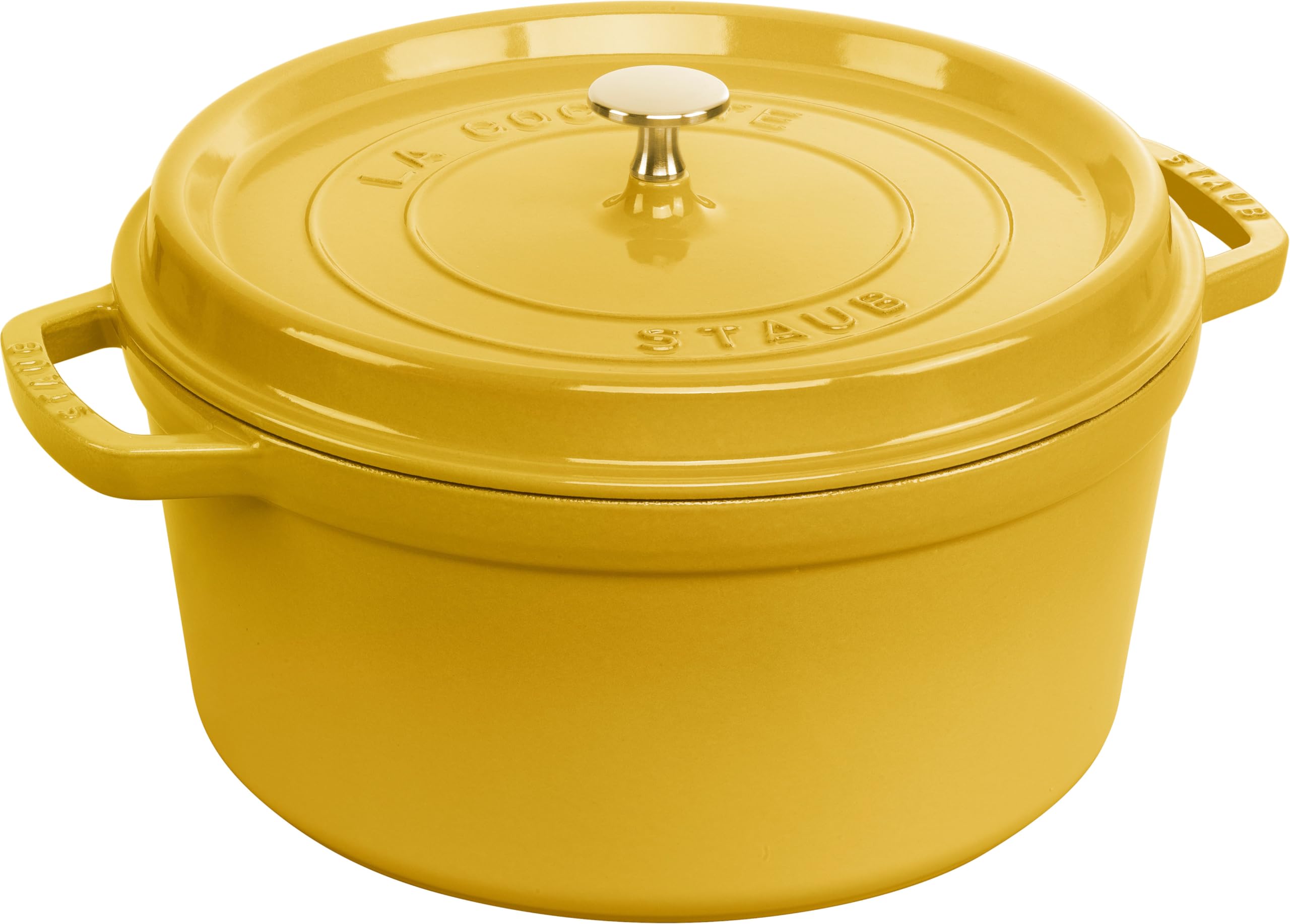 STAUB Gusseisen Bräter/Cocotte, Rund 28 cm, 6,7 L, Aromaregen Funktion für optimale Befeuchtung, für alle Herdarten inkl. Induktion und Backofen, Citron