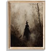 uniro Vintage Witch Halloween Wall Art Prints, Moody Witch in The Forest Pictures for Halloween Wall Decor, Spooky Witchy Canvas Oil Painting, Dark Academia Decor Aesthetic Posters for Bedeoom, Gothic Home Dcor for Gallery, Living Room, Bathroom (8x10inch - UNFRAMED)