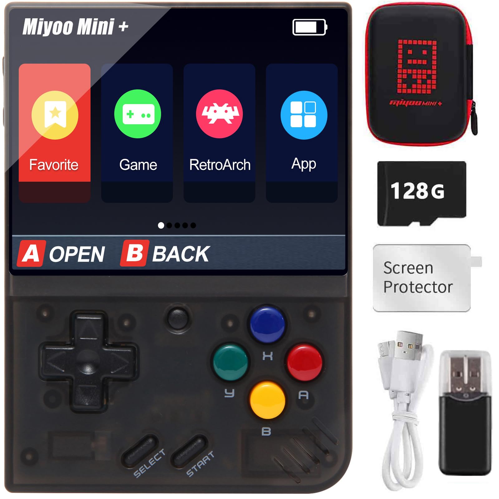 Handheld Game Console for Miyoo Mini Plus with Storage Case, 3.5 inch Retro Video Portable Rechargeable Open Source Game Console Emulato, Built in 128G TF Card & 15000+ Games. Support WiFi