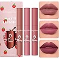 3 Piece Nude Matte Lipstick Set,Natural Velvet Air Moisture Smooth Crayon Lip Stain,Ultimate Nourishing Matte Lipstick 24 Hour Long Lasting Lip Gloss Lipstick for Women Makeup(Set D)