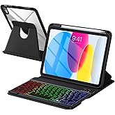kidopire Compatible with iPad 11th 10th Generation Case with Keyboard - Detachable Wireless Keyboard Case for iPad A16 11-inch 2025 & 10.9-inch 2022, 7 Colors Backlit & 360° Rotatable Cover, Black