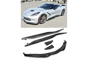 EXTREME ONLINE STORE Replacement For 2014-2019 Corvette C7 ALL Models | Z06 Stage 2 Front Bumper Lip Splitter With Side End Caps & Side Skirts Rocker Panel Pair (Carbon Fiber)