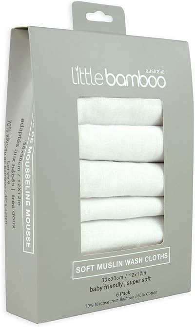 Little Bamboo Muslin Baby Wash Cloths Pack of 6