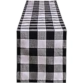 Tosewever Buffalo Check Plaid Table Runner, Cotton Polyester Blend Classic Family Dinner Table Runners for Indoor Outdoor Parties, Christmas Events Home Decoration (Black and White, 14 x 72 Inch)