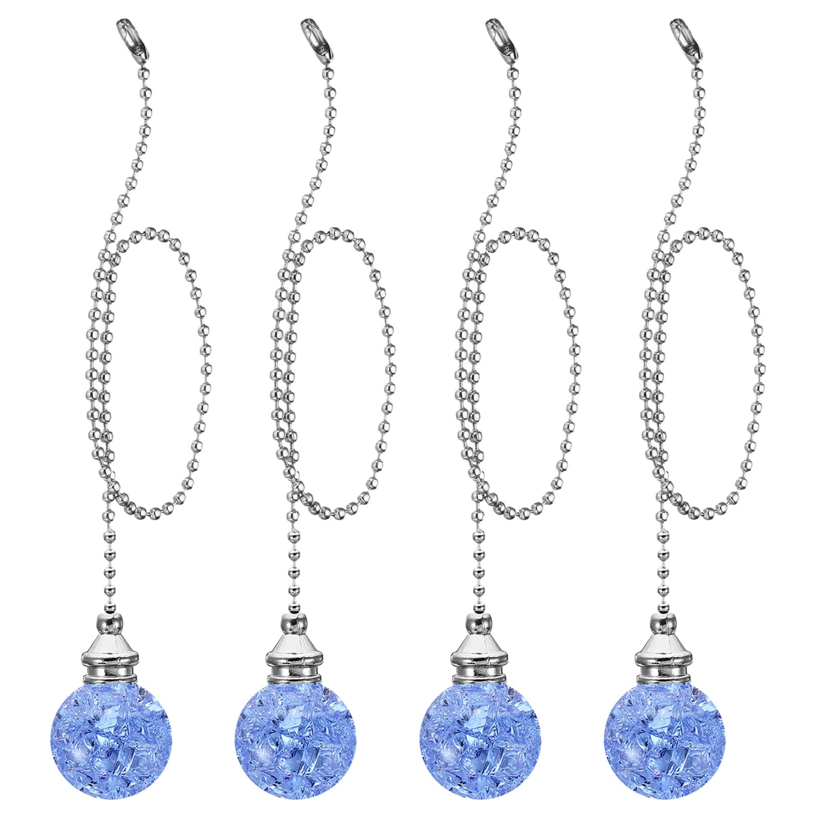 PATIKIL 21 Inch Ceiling Fan Pull Chain Extender Sets, 4 Pcs Crystal Ice Crack Ball Beaded Ball Fan Pull Chain with Ball Chain Connector, Light Blue