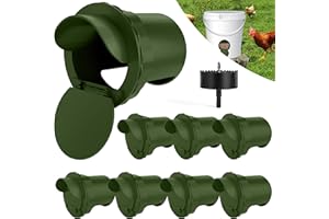 HIPYKAT Chicken Feeder Port 8pcs Poultry No Waste Port Kit with Stopper Lid, 1 Hole Saw, DIY Automatic Reusable Coop Feeders, Rain Proof Gravity Feeding Geese Duck Hens Rooster for Bucket Barrel Bin (Green)
