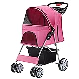 Azaeahom Pet Stroller 4 Wheels Dog Cat Stroller for
