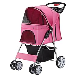 Azaeahom Pet Stroller 4 Wheels Dog Cat Stroller for