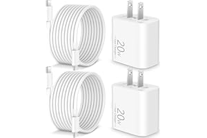 WIDAQUO 20W Fast Charger for iPhone 16/15/Pro Max/Plus, iPad Pro 13/12.9/11 inch, iPad 10th, iPad Air 5th/4th, iPad Mini, 2 Pack USB C Wall Charger Block with 10FT Long USB C to C Cable
