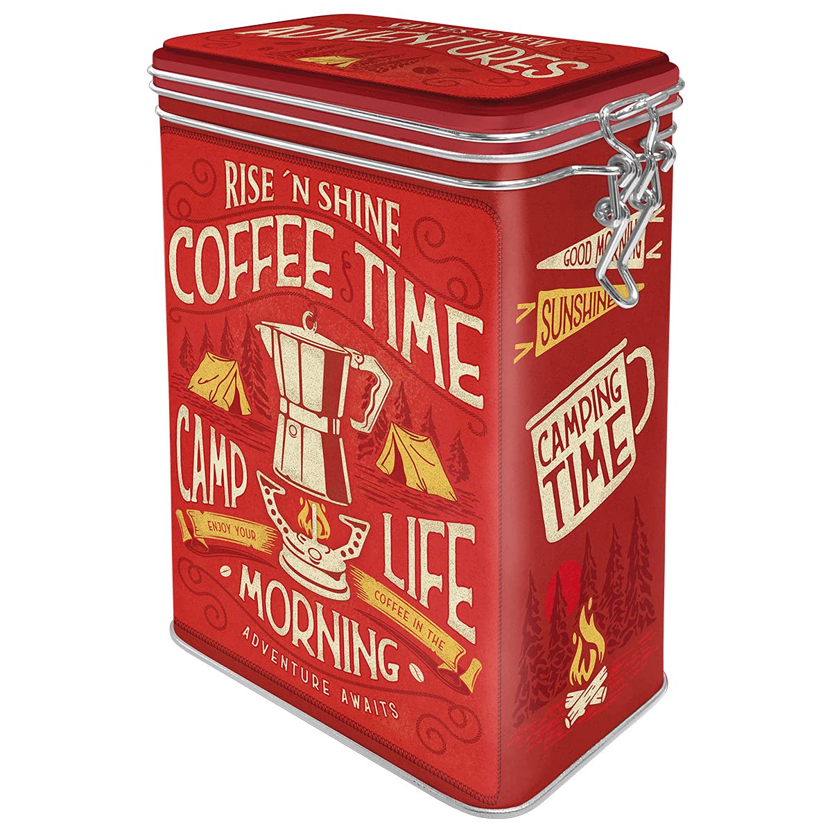 Nostalgic-Art Camp Coffee Time Retro Coffee Canister - Gift Idea for Camping Fans, Tin Tin with Aroma Lid, Vintage Design, 1.3 Litre