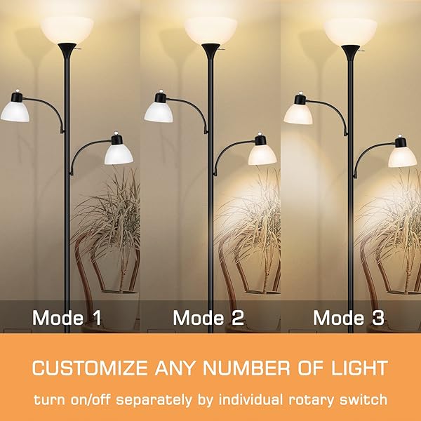 LUVKCZC FLOOR LAMPS FOR LIVING ROOM, 72″ TALL TORCHIERE FLOOR LAMP WITH 8W ADJUSTABLE READING LIGHTS, INDUSTRIAL LAMPS FOR LIVING ROOM, BEDROOM, OFFICE, BLACK TREE FLOOR LAMP【3 BULBS INCLUDED】