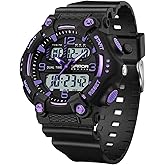 Gosasa Fashion Men's Women's Digital Analog Sports Watch Dual Display 50M Waterproof Outdoor Tactical Military Rugged Wristwatch with LED Backlight, TPU Band for Training Hiking Adventure