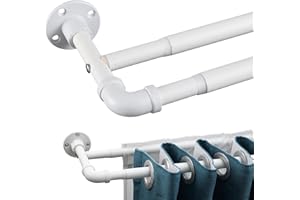 FACTIONGARDEN Double Curtain Rods for Windows 28 to 48 inch, 1 inch Matte White Industrial Curtain Rod Heavy Duty Blackout Wrap Around Curtain Rods