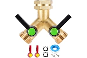 ATAOSGR Garden Hose Splitter, Outdoor Hose Diverter，GHT 3/4-Inch Female Inlet and 3/4-Inch Male Outlet with, Solid Brass Y splitter, Heavy Duty Outdoor Faucet Two-WaySplitter with Extra Extended Handle