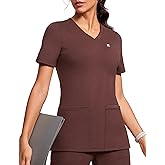 POPVIOLET Scrubs for Women V-Neck Short Sleeve Stretch Medical Scrub Shirts with 4 Pockets Slim Fit Top