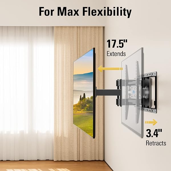 MOUNTING DREAM TV WALL MOUNT FOR 32-65 INCH TELEVISION,MOUNT WITH SWIVEL AND TILT, FULL MOTION BRACKET WITH ARTICULATING DUAL ARMS, FITS 16INCH STUDS, MAX VESA 400X400 MM, 99LBS, MD2380