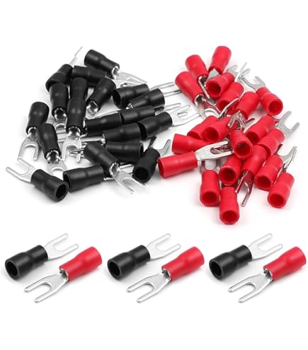100PCS Insulated Fork Spade Terminals - 14-16 AWG Wire Crimp Connectors For Car Audio & Marine