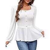 Bbonlinedress Womens Peplum Tops 2026 Long Sleeve Square Neck Dressy Casual Blouses Business Formal Work Top