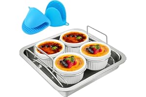 SP ESCRIY Creme Brulee Making Set Ramiken Set Bakeware Bottom Pan With Stainless Steel Lifting Rack
