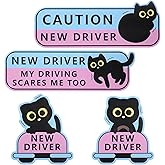 4Pcs New Driver Magnet for Car, Cute Shivering Cat Car Magnet Funny Student New Driver Stickers for Training Beginner Drivers, Caution Safety Sticker for Bumper, Reusable, Black Cat Design