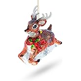 Baby Deer Running Blown Glass Christmas Ornament