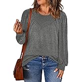 DOLNINE Womens-Plus-Size-Tops Trendy Puff Long Sleeve Shirts Cute Crewneck Pleated Blouses Lightweight Loose Fit Sweatshirts