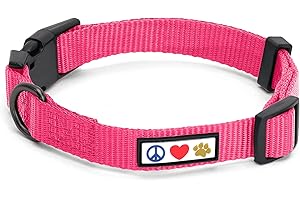 Pawtitas Dog Collar Extra Small Solid Color Dog Collar Adjustable Puppy Collar Pink Dog Collar Matching Dog Leash and Dog Har