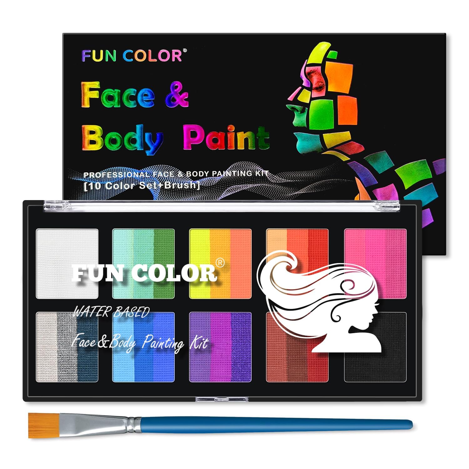 Photo 1 of 10 Color Rainbow Face Painting Kit - Split Cake Water Activated Palette, Washable Face paint for Kids & Adults. Perfect for Halloween, Party, Cosplay & Body Painting (02#)