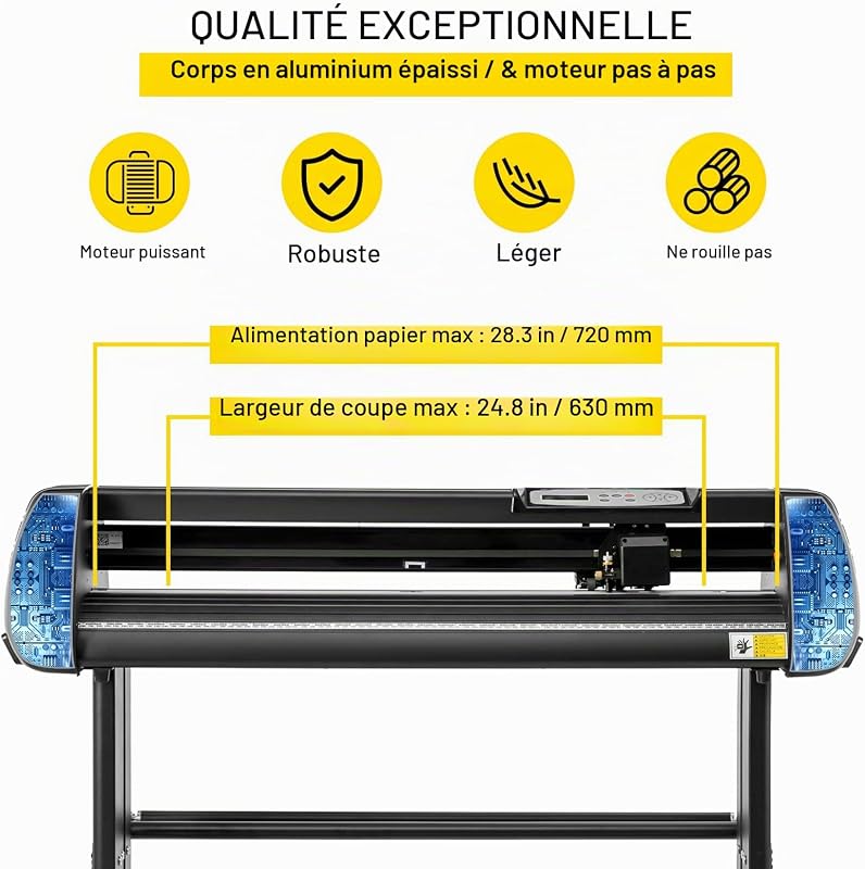 Plotter de Découpe Vinyle Traceur de Coupe 720 mm avec Logiciel SignMaster, Machine Découpe Vinyle Flexible Affichage LCD Interface USB & COM Alignement de Coupe Impeccable pour Tracer Découper