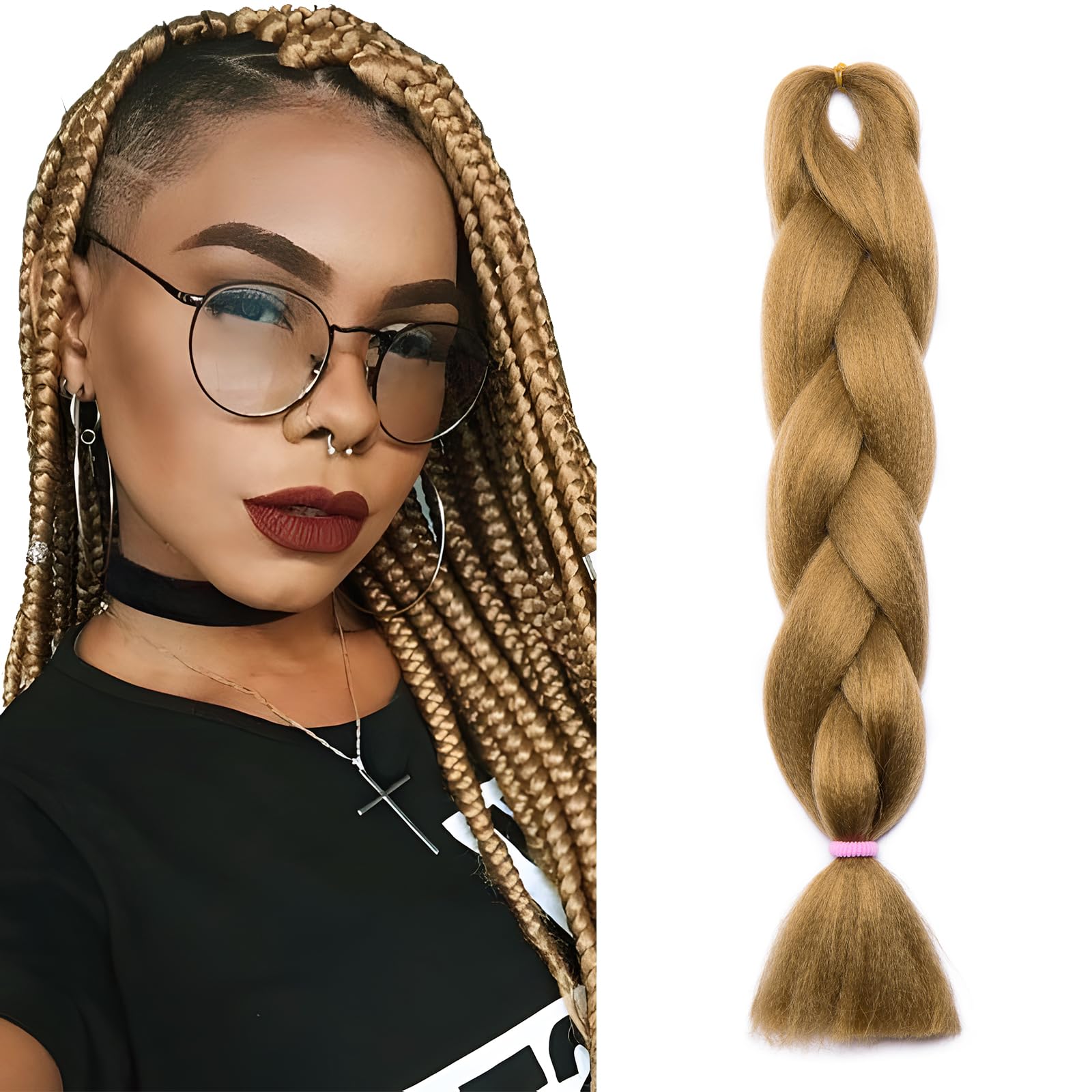 Ombre 4 Tones Braiding Hair Extensions Jumbo Braids Hair Extension Jumbo Braiding for Twist Braiding 24",1 Bundles - Dark Blonde
