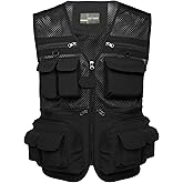 Flygo Men's Fishing Vest Utility Lightweight Outdoor Travel Safari Photo Cargo Vest with 16 Pockets