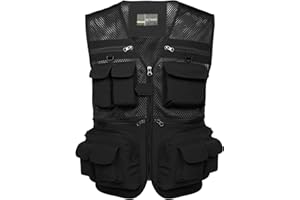 Flygo Men's Fishing Vest Utility Lightweight Outdoor Travel Safari Photo Cargo Vest with 16 Pockets