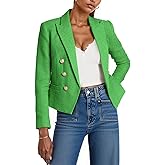 Cicy Bell Women Cropped Tweed Blazer Jackets Lapel Open Front Long Sleeve Business Suit Jackets with Pocket