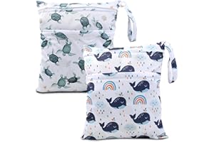 eaxin 2pcs Cloth Diaper Wet Dry Bags Waterproof Reusable with Two Zippered Pockets Travel Beach Pool Daycare Soiled Baby Items Yoga Gym Bag for Swimsuits or Wet Clothes-Dolphin