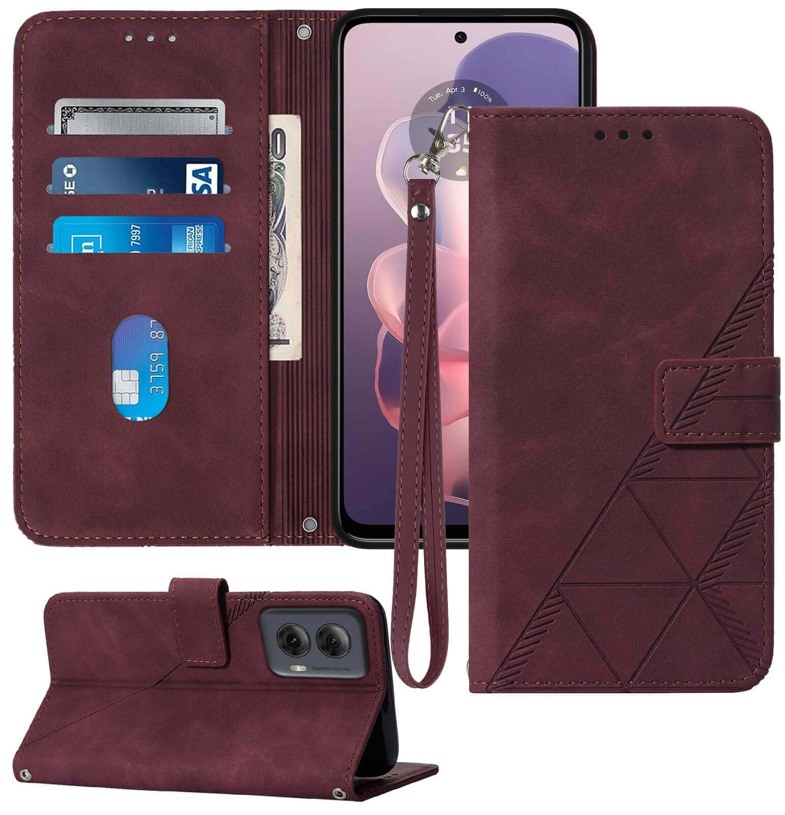 Photo 1 of Moment Dextrad for Moto G Power 5G 2024 Case Wallet, Card Holder Slots, Wrist Strap, TPU Interior Protective, Stand PU Leather Flip Cover for Moto G Power 5G 2024 (Red)