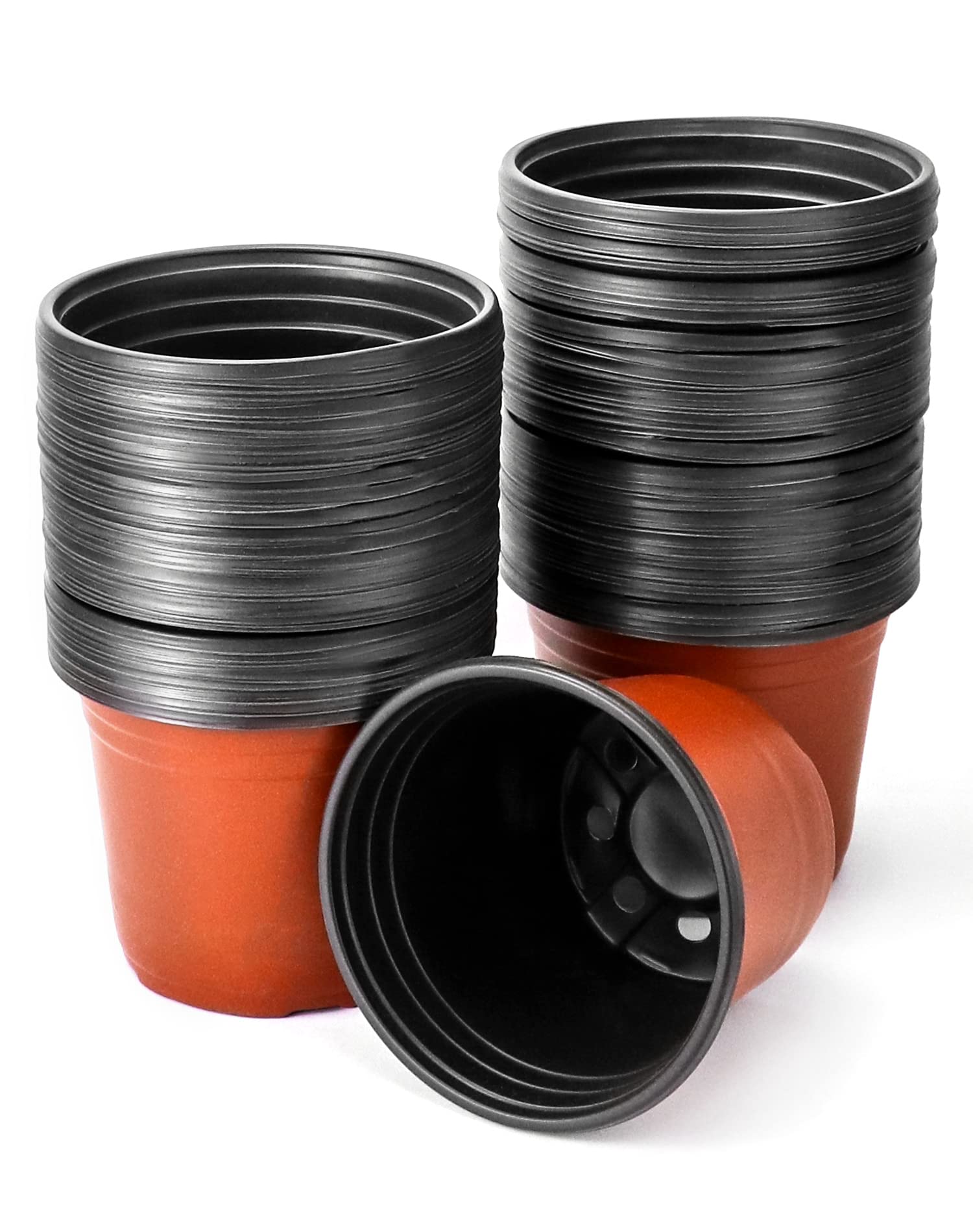 QWORK® 100PCS Plastic Plant Pot 6"/15cm, Thick Wall with Drainage Holes - Plants Nursery Pot Seed Starting Pots — image 1