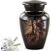 Gone Hunting Deer Keepsake Urn with Sunrays – Majestic Buck Mini Memorial Urn for Human Ashes – Handcrafted Sharing Token Funeral Urn with Velvet Bag & Funnel (Keepsake)