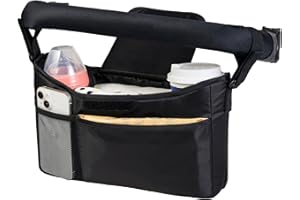 Tiny Twinkle Universal Stroller Organizer with Adjustable Strap - Waterproof Stroller Caddy Fits Baby Jogger, Nuna, Graco, Donna and Bugaboo Strollers（Black）