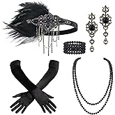 BABEYOND 1920s Accessories for Women - Flapper Feather Headband Headpiece for Women Pearl Bracelet Necklace Gloves
