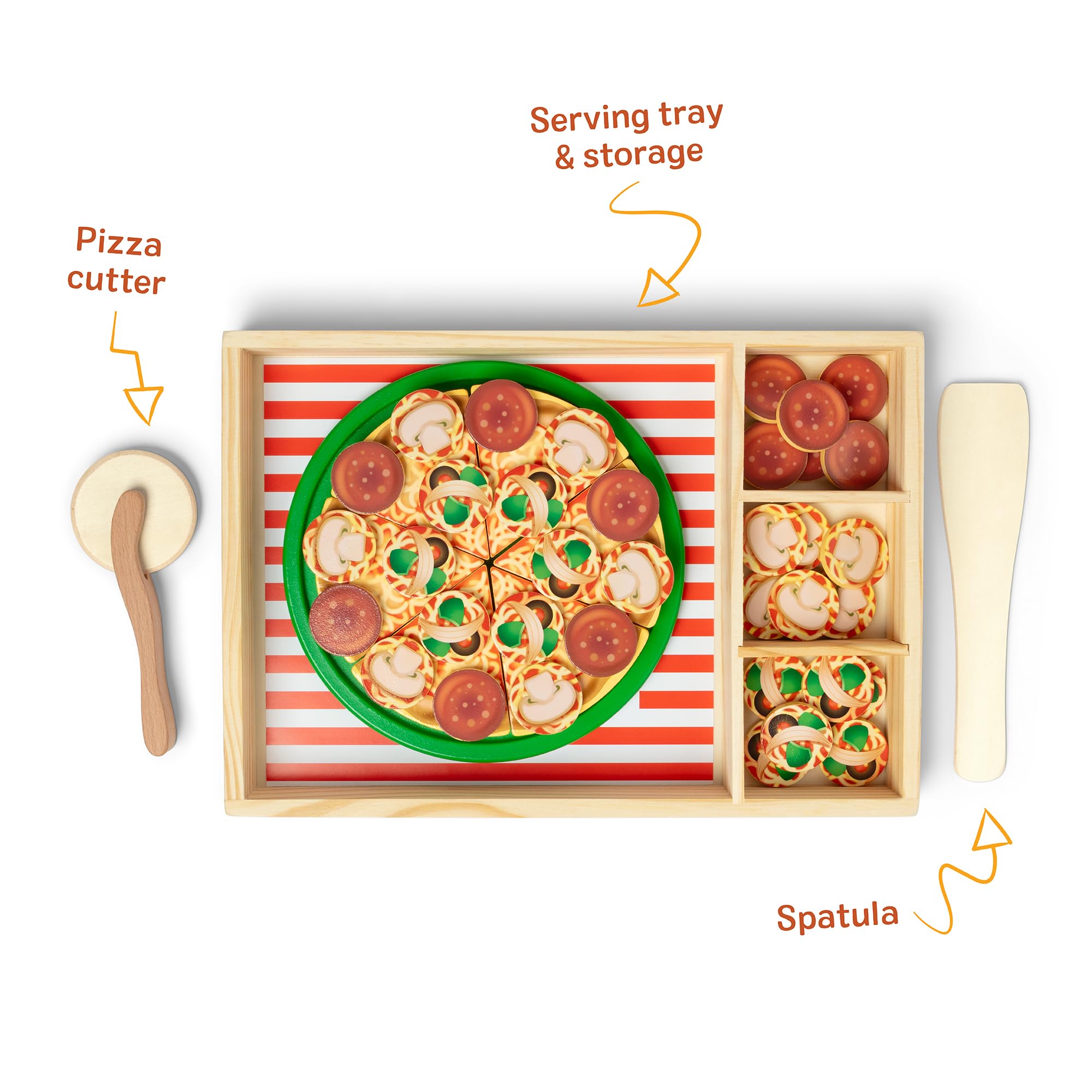 Melissa & Doug Wooden Pizza Party Play Set, 36 Self-Stick Toppings, Pizza Toy Kitchen Set & Play Kitchen Accessories, Preschool Toys for Boys & Girls 3+
