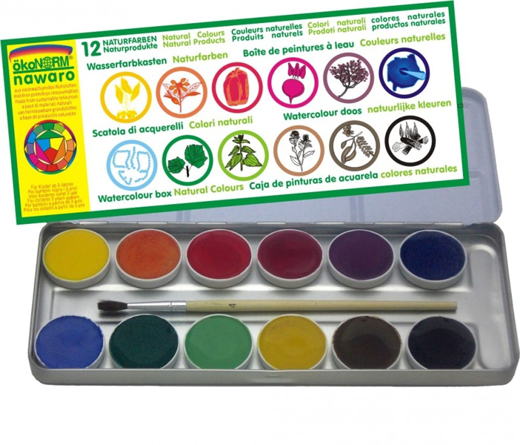Aurich ökoNORM (Oekonorm) Nawaro Watercolour Paint Box Full Size, 12 Tablets in a Metal Case, Varied, 13 Count (Pack of 1)
