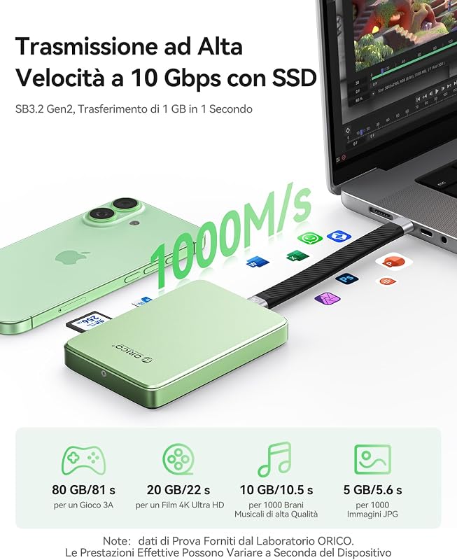 10Gbps Magnetico M.2 NVMe SSD Case con USB-C Dock Supporta Registrazione ProRes per iPhone 17/16/15 Pro/Max/Plus TF/SD Slot PD 100W per Formati 2230/2242/2260/2280 B+M M-Key Disless AP80F Nero
