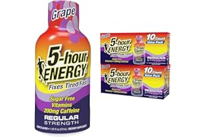 5-hour ENERGY Regular Strength Energy Shot 1.93oz, 20-Pack – Sugar Free Caffeine Energy Booster with B-Vitamins & Amino Acids – Zero Calorie (20 Bottles – Single Flavor, Grape Regular Strength)