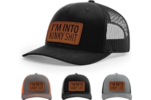 I'M INTO KINKY SHIT Hat, 112 Style Trucker Leather Patch Hat for Men & Women, 6 Panel Baseball Cap with Snapback Enclosure