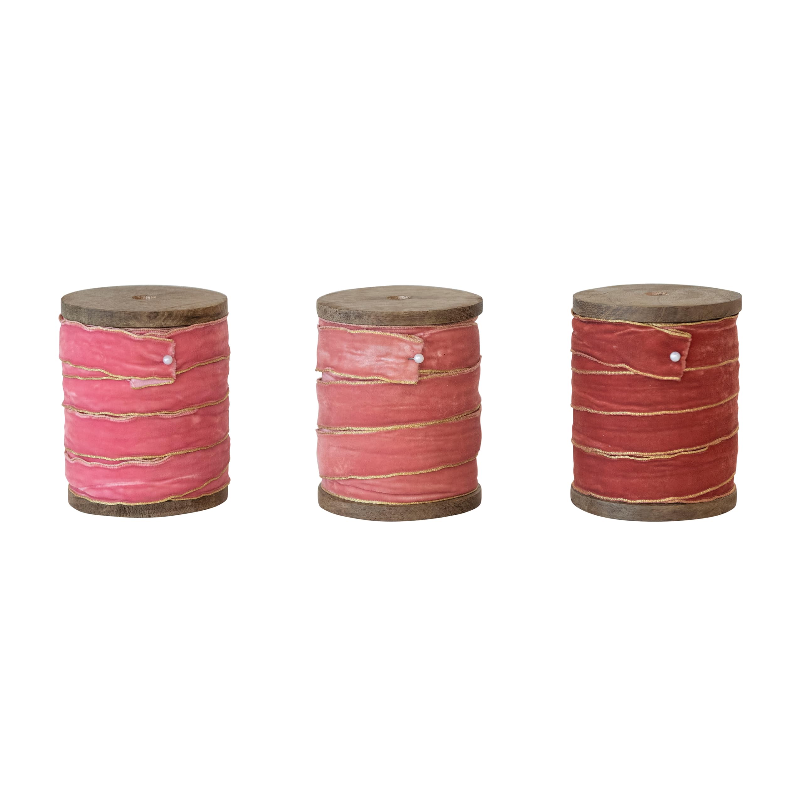 Photo 1 of Creative Co-Op Velvet Ribbon with Metallic Edges on Wood Spool, Multicolor, Set of 3