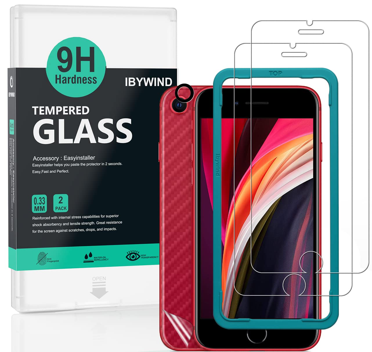 Screen Protector For Iphone SE 2022/SE 2020/7/8 4.7“[2 Pack],9H Hardness Tempered Glass,With 1Pc Camera Lens Protector,Easy to Install — image 1
