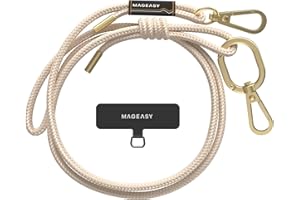 MAGEASY Crossbody Cell Phone Lanyard - Premium Rope Cell Phone Lanyard | 6mm Thick Universal Adjustable Phone Strap for iPhone, Samsung & More | For Traveling, Hiking, Daily Use - Beige
