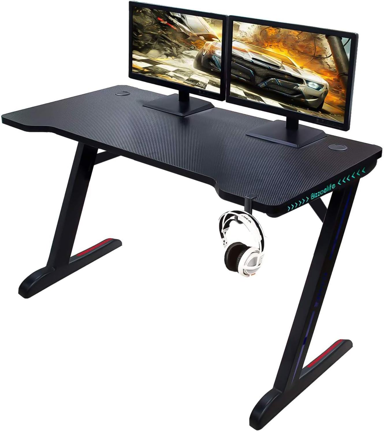 Bizzoelife Ergonomic Gaming Desk, 47Inch Z Shaped Home Office PC