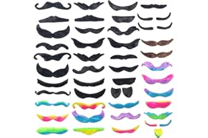 QIYEYEYE 48 Pcs Fake Mustache,Self Adhesive Fake Beard Mustash Costume Mustach Mustaches Sticker for kids adult Photo Booth Props Valentines Day Birthday Mardi Gras St Patricks Day Masquerade Party Supplies