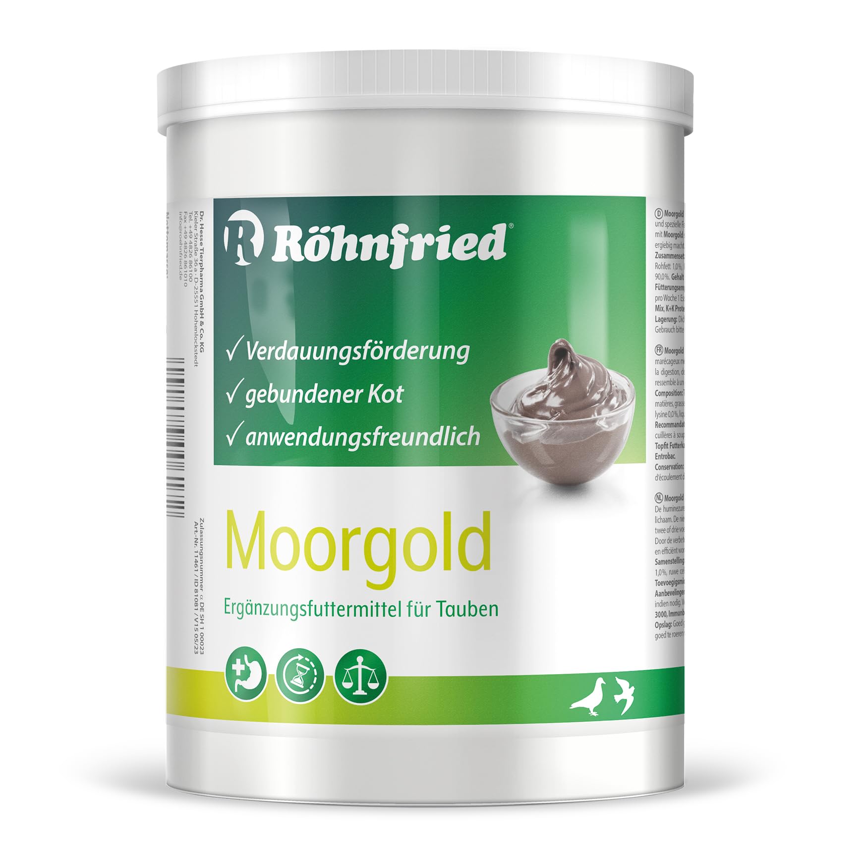NEW Rohnfried Moorgold, a 100% natural product that improves digestion and strengthens the intestinal flora. For Pigeons